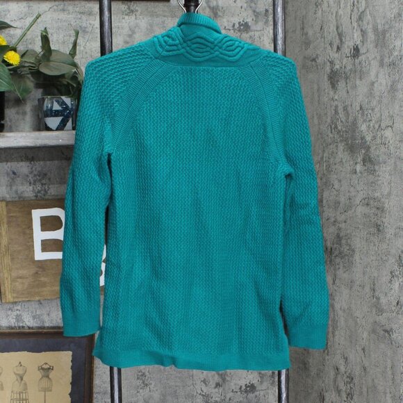 Talbots Womens Tie High Neck Lawbswool Textured Knit Sweater Green PM - Picture 2 of 5